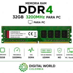 Memoria RAM Kingston DDR4 32GB 3200MHz para PC KVR32N22D8/32
