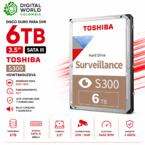 Disco Duro 6TB para DVR Toshiba S300 3.5" SATA 3 HDWT860UZSVA