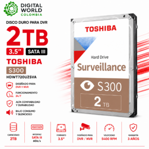 Disco Duro 2TB para DVR Toshiba S300 3.5" SATA 3 HDWT720UZSVA