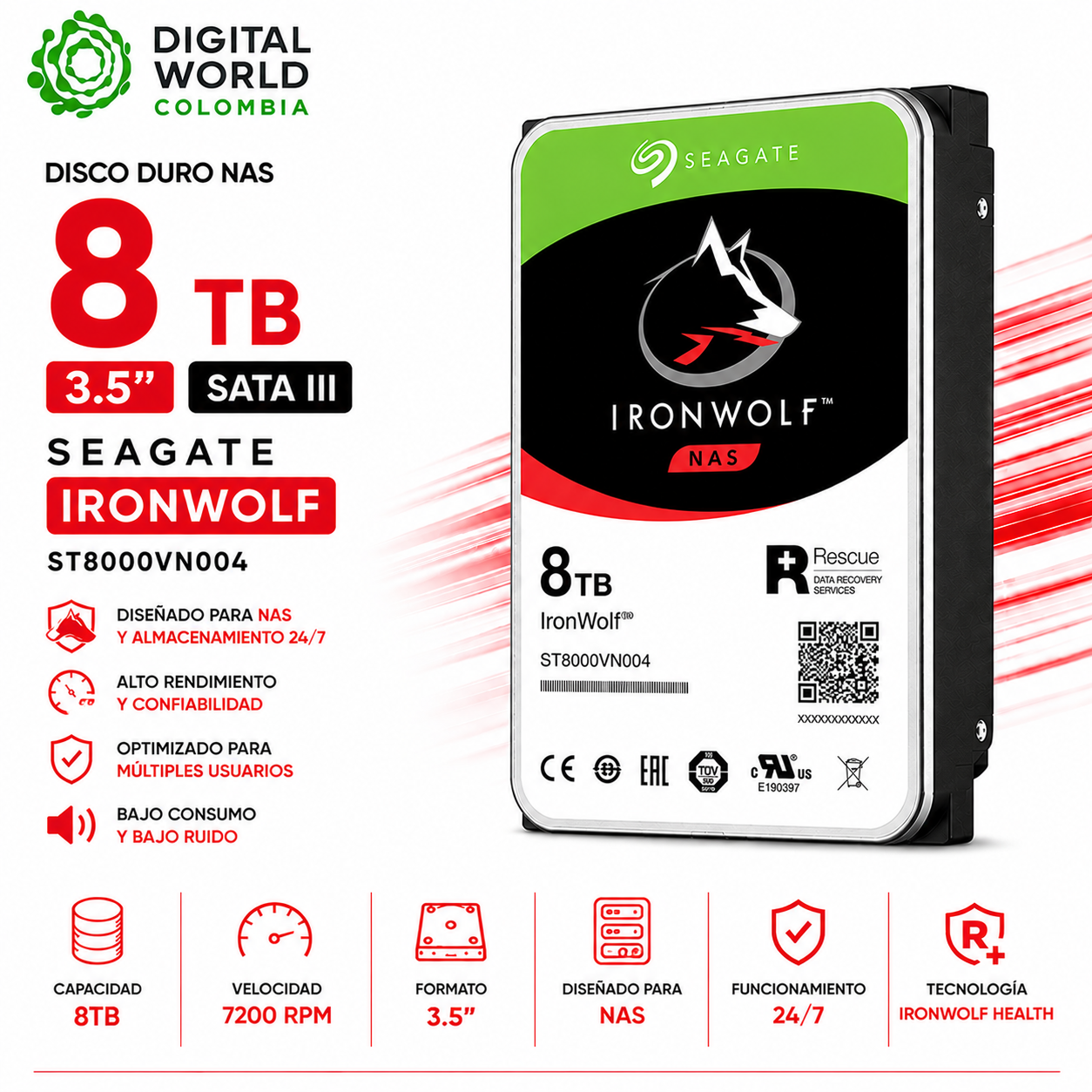 Disco Duro 8tb Nas Seagate Ironwolf 7200 rpm ST8000VN004