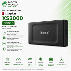 Disco Sólido Externo Kingston XS2000 500GB USB 3.2 Gen 2x2 Tipo C SXS2000/500G