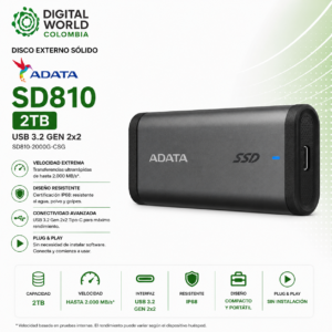Disco Sólido Externo ADATA SD810 2TB USB 3.2 Gen 2x2 Tipo C IP68 SSD Portátil