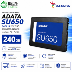 Disco Sólido Interno ADATA SU650 240GB SATA III 2.5" ASU650SS-240GT-R