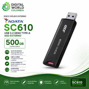 Disco Sólido Externo ADATA SC610 500GB USB 3.2 Gen 2 SSD Portátil
