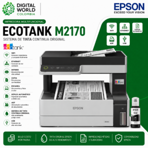 Impresora Multifuncional Epson EcoTank M2170 Monocromática Sistema de Tinta Continua Original WiFi Ethernet USB Dúplex ADF