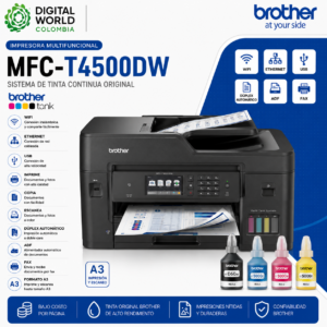 Impresora Multifuncional Brother MFC-T4500DW Sistema de Tinta Continua Original A3 WiFi Ethernet USB Dúplex ADF Fax
