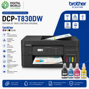 Impresora Multifuncional Brother DCP-T830DW Sistema de Tinta Continua Original WiFi Ethernet USB Dúplex ADF