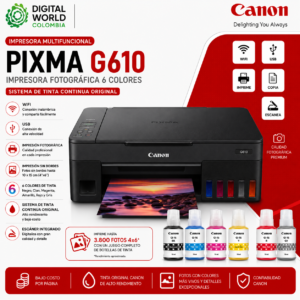 Impresora Multifuncional Canon PIXMA G610 Fotográfica 6 Colores Sistema de Tinta Continua Original WiFi USB
