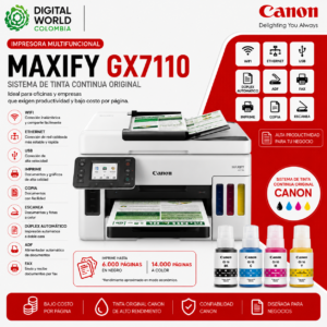 Impresora Multifuncional Canon MAXIFY GX7110 Sistema de Tinta Continua Original WiFi Ethernet USB Dúplex ADF Fax