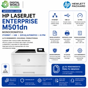Impresora Láser HP LaserJet Enterprise M501dn Monocromática Ethernet USB Dúplex Automático 45 PPM