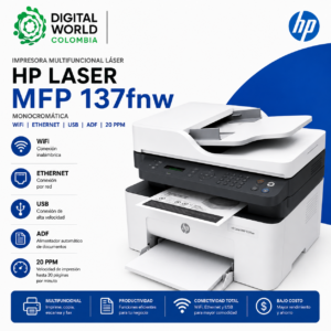 Impresora Multifuncional Láser HP Laser MFP 137fnw Monocromática WiFi Ethernet USB ADF 20 PPM