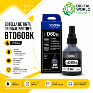 Botella de Tinta Original Brother BTD60BK Negra 108 ml 7.500 Páginas para InkBenefit Tank Serie T220, T420, T520, T720 y T920