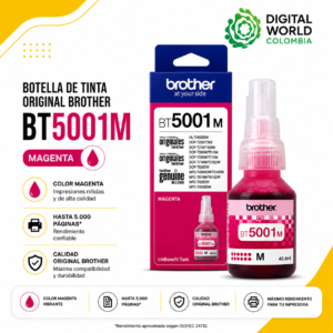 Botella de Tinta Original Brother BT5001M Magenta 48 ml 5.000 Páginas para InkBenefit Tank