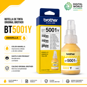 Botella de Tinta Original Brother BT5001Y Amarilla 48 ml 5.000 Páginas para InkBenefit Tank