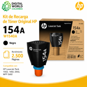 Kit de Recarga de Tóner Original HP 154A W1540A Negro 2.500 Páginas para LaserJet Tank 1502, 1602, 2502 y 2602
