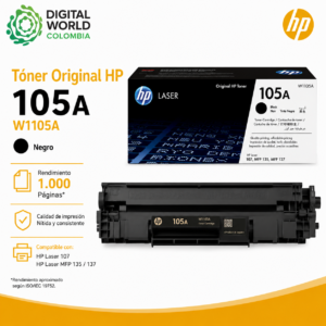 Tóner Original HP 105A W1105A Negro 1.000 Páginas para Laser 107 y Laser MFP 135/137