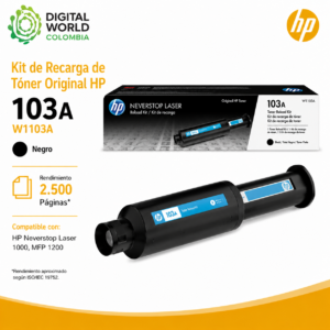 Kit de Recarga de Tóner Original HP 103A W1103A Negro 2.500 Páginas para Neverstop Laser 1000 y MFP 1200