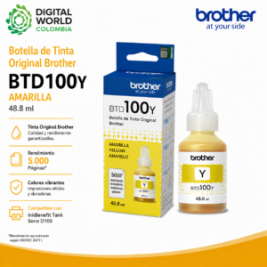 Botella de Tinta Original Brother BTD100Y Amarilla 48.8 ml 5.000 Páginas para InkBenefit Tank Serie D100