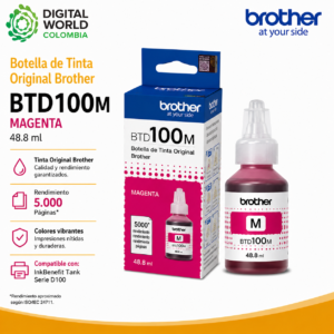 Botella de Tinta Original Brother BTD100M Magenta 48.8 ml 5.000 Páginas para InkBenefit Tank Serie D100