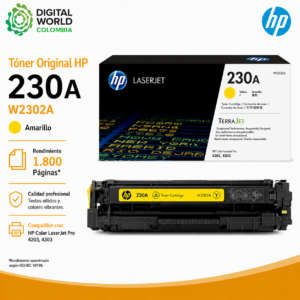 Tóner Original HP 230A W2302A Amarillo 1.800 Páginas para Color LaserJet Pro 4203 y 4303