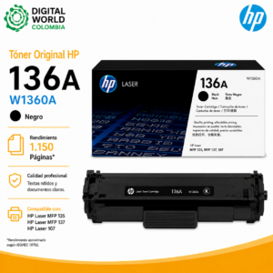 Tóner Original HP 136A Negro 1.150 Páginas para Laser MFP 135, 137 y 107
