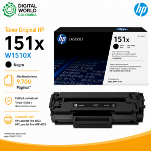 Tóner Original HP 151X W1510X Negro Alto Rendimiento 9.700 Páginas para LaserJet Pro 4003 y MFP 4103