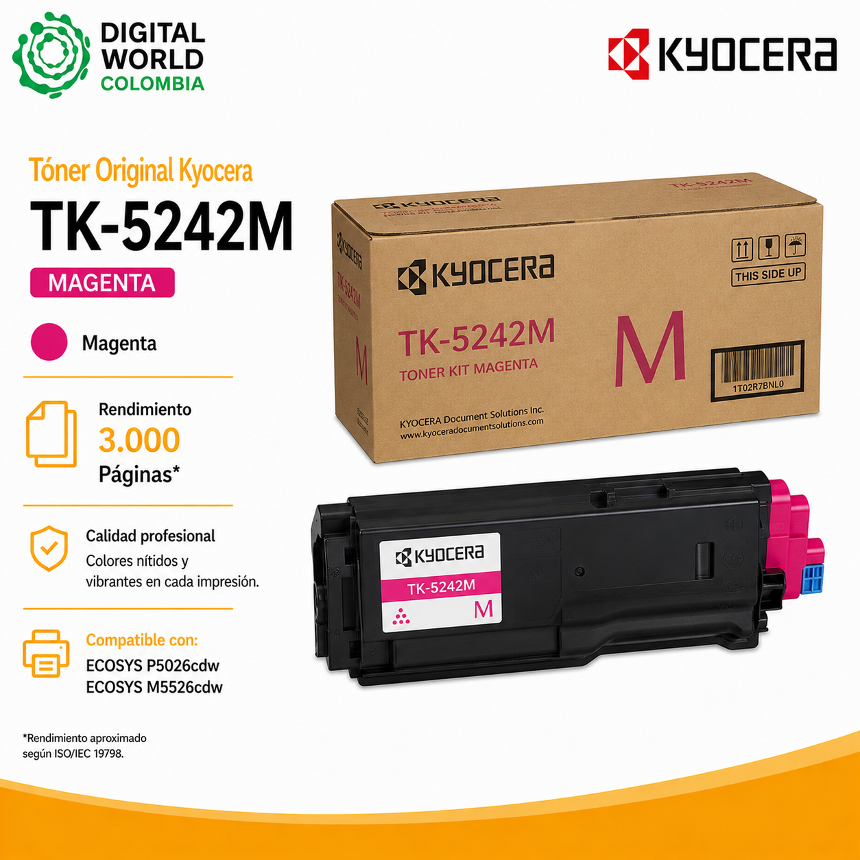 Tóner Original Kyocera TK-5242M Magenta 3.000 Páginas para ECOSYS P5026cdw y M5526cdw