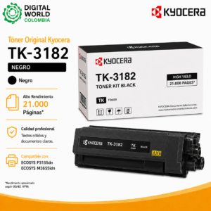 Tóner Original Kyocera TK-3182 Negro Alto Rendimiento 21.000 Páginas para ECOSYS P3155dn y M3655idn
