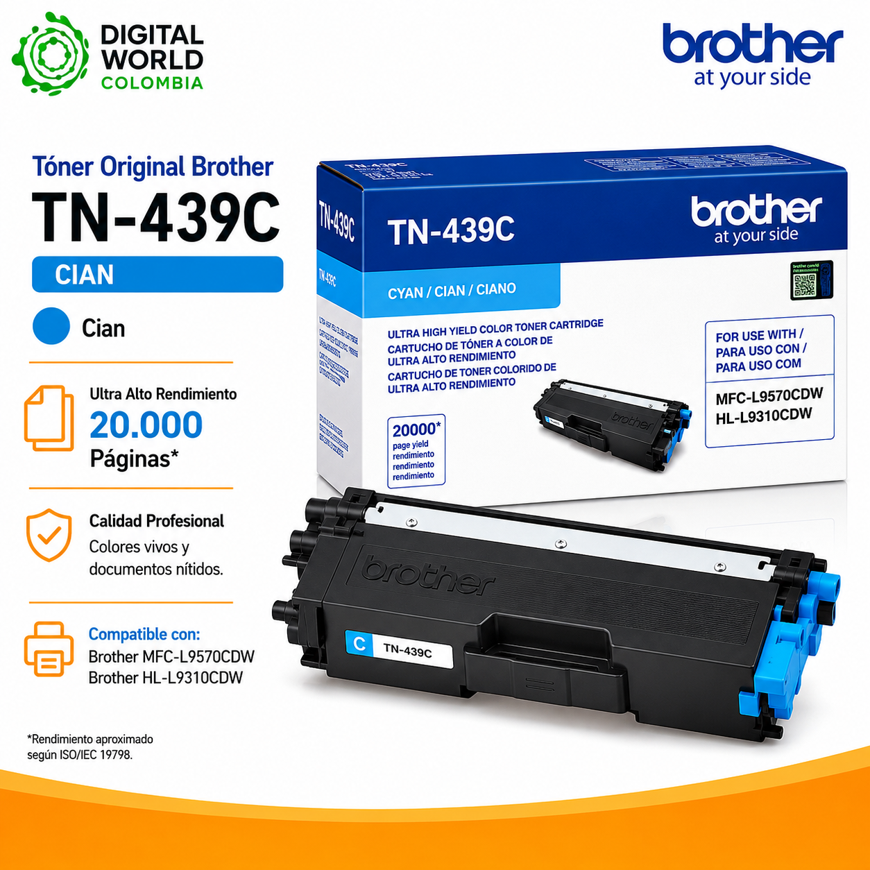 Tóner Original Brother TN-439C Cian Ultra Alto Rendimiento para MFC-L9570CDW y HL-L9310CDW