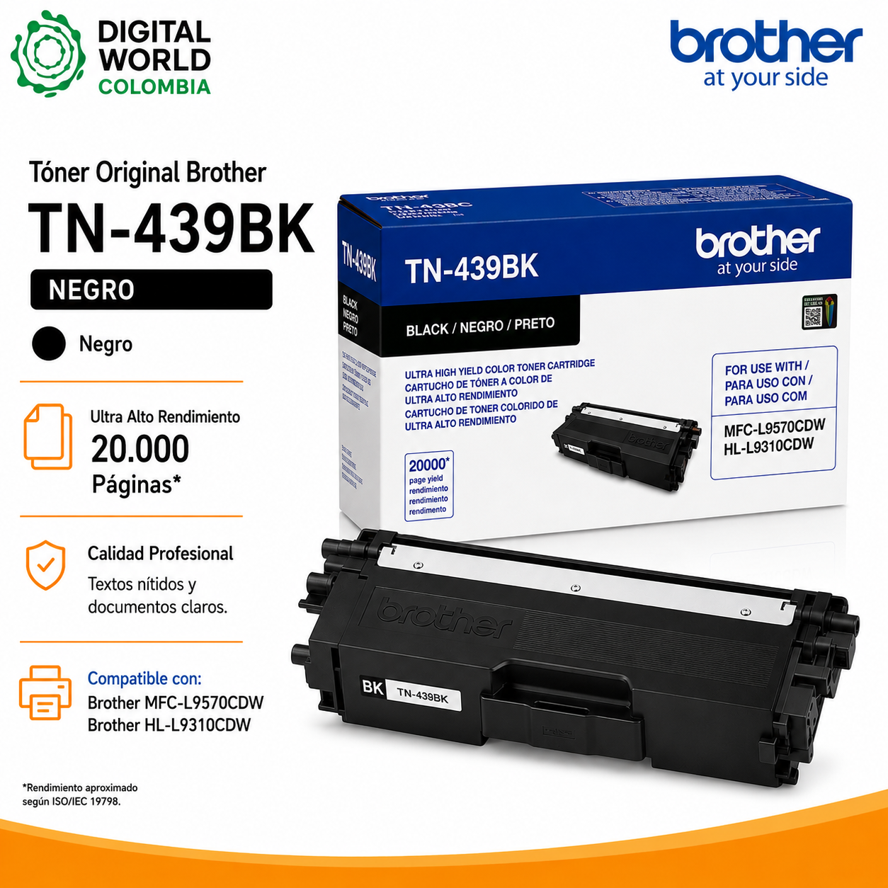Tóner Original Brother TN-439BK Negro Ultra Alto Rendimiento para MFC-L9570CDW y HL-L9310CDW