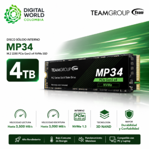 Disco Sólido Interno TEAMGROUP MP34 4TB M.2 2280 PCIe Gen3 x4 NVMe SSD
