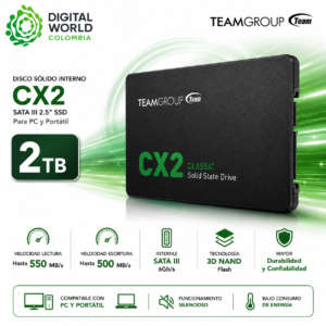 Disco Sólido Interno TEAMGROUP CX2 2TB SATA III 2.5" SSD para PC y Portátil