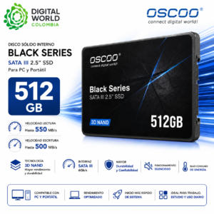 Disco Sólido Interno OSCOO Black Series 512GB SATA III 2.5" SSD 3D NAND para PC y Portátil