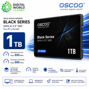 Disco Sólido Interno OSCOO Black Series 1TB SATA III 2.5" SSD 3D NAND para PC y Portátil