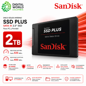 Disco Sólido Interno SanDisk SSD Plus 2TB SATA III 2.5" 3D NAND para PC y Portátil