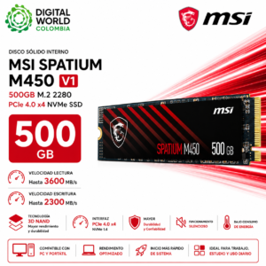 Disco Sólido Interno MSI SPATIUM M450 V1 500GB M.2 2280 PCIe 4.0 x4 NVMe SSD