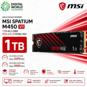Disco Sólido Interno MSI SPATIUM M450 V1 1TB M.2 2280 PCIe 4.0 x4 NVMe SSD