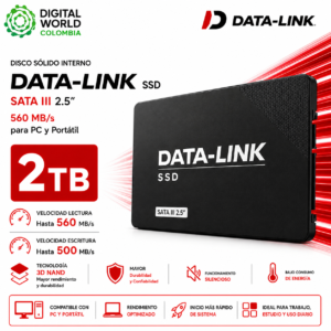 Disco Sólido Interno Data-Link SSD 2TB SATA III 2.5" 560 MB/s para PC y Portátil