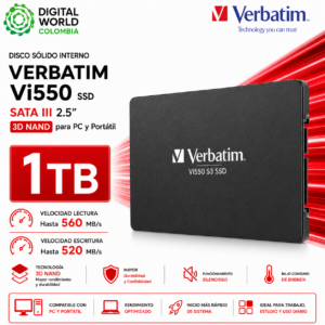 Disco Sólido Interno Verbatim Vi550 1TB SATA III 2.5" SSD 3D NAND para PC y Portátil