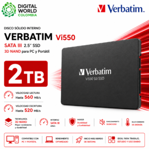 Disco Sólido Interno Verbatim Vi550 2TB SATA III 2.5" SSD 3D NAND para PC y Portátil
