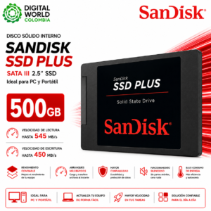 Disco Sólido Interno SanDisk SSD Plus 500GB SATA III 2.5" 545 MB/s para PC y Portátil