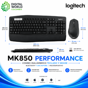 Combo Inalámbrico Logitech MK850 Performance Teclado y Mouse Bluetooth y USB Unifying Multidispositivo