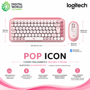 Combo Inalámbrico Logitech POP Icon Bluetooth Multidispositivo Rosa y Blanco Teclado y Mouse