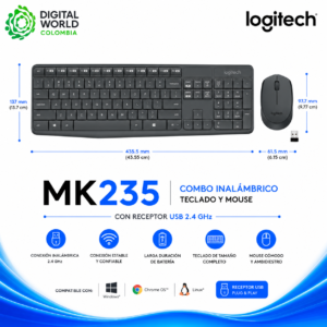 Combo Inalámbrico Logitech MK235 Teclado y Mouse con Receptor USB 2.4 GHz