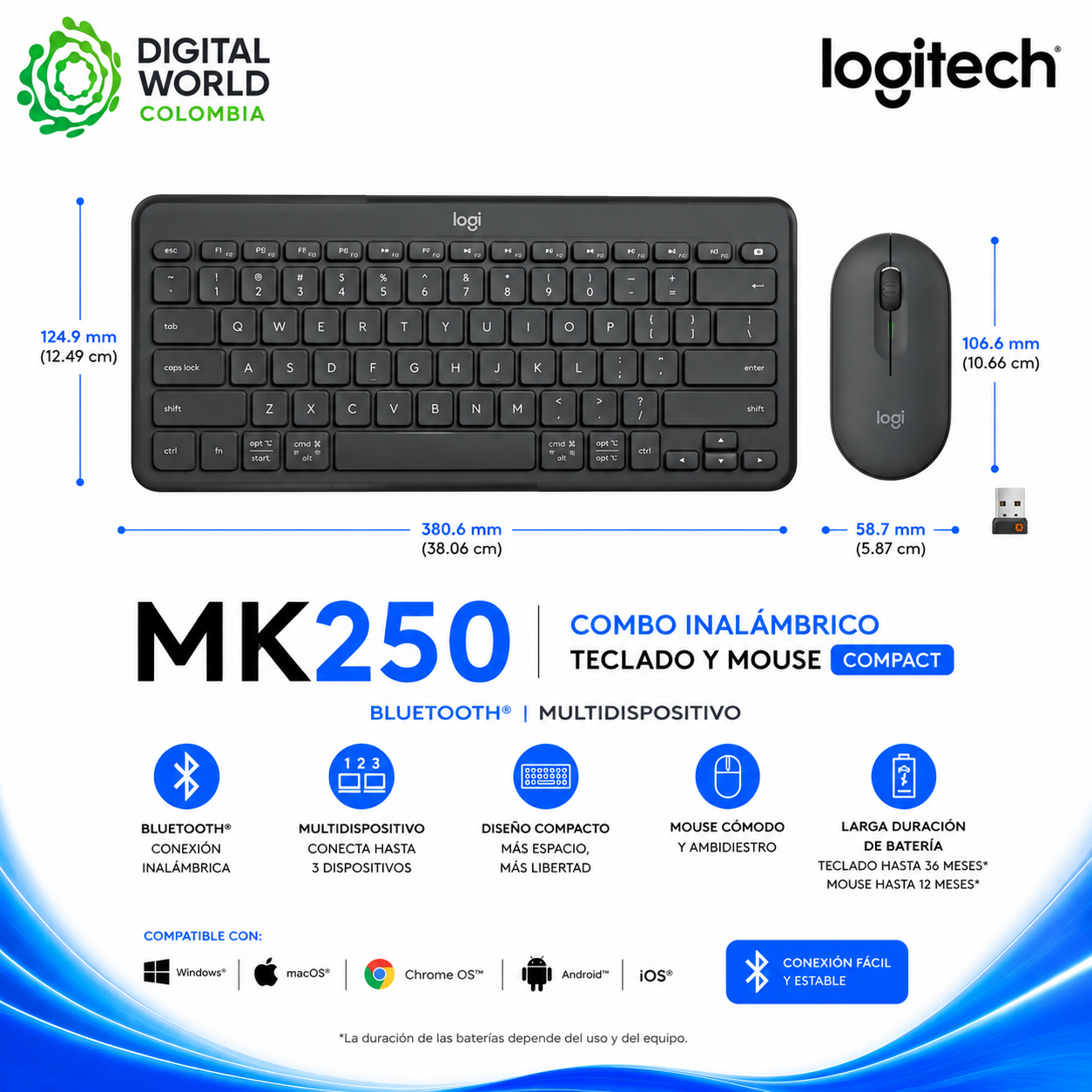 Combo Inalámbrico Logitech MK250 Compact Bluetooth Teclado y Mouse
