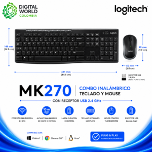 Combo Inalámbrico Logitech MK270 Teclado y Mouse con Receptor USB 2.4 GHz