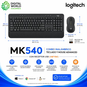 Combo Inalámbrico Logitech MK540 Advanced Teclado y Mouse con Receptor USB Unifying