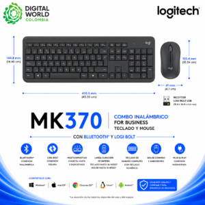 Combo Inalámbrico Logitech MK370 for Business Teclado y Mouse con Bluetooth y Logi Bolt