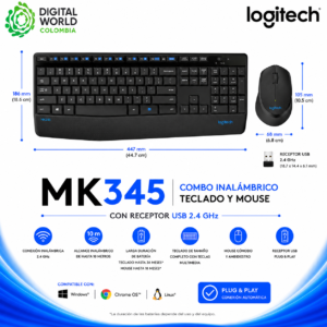 Combo Inalámbrico Logitech MK345 Teclado y Mouse con Receptor USB 2.4 GHz