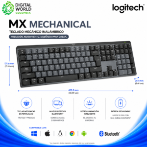 Teclado Mecánico Inalámbrico Logitech MX Mechanical Bluetooth Multidispositivo con Retroiluminación
